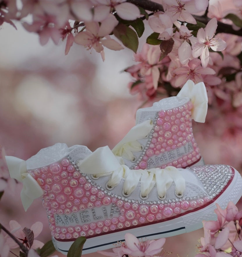 Pink Customized Pearl Baby/Toddler Shoes - Island Roots 