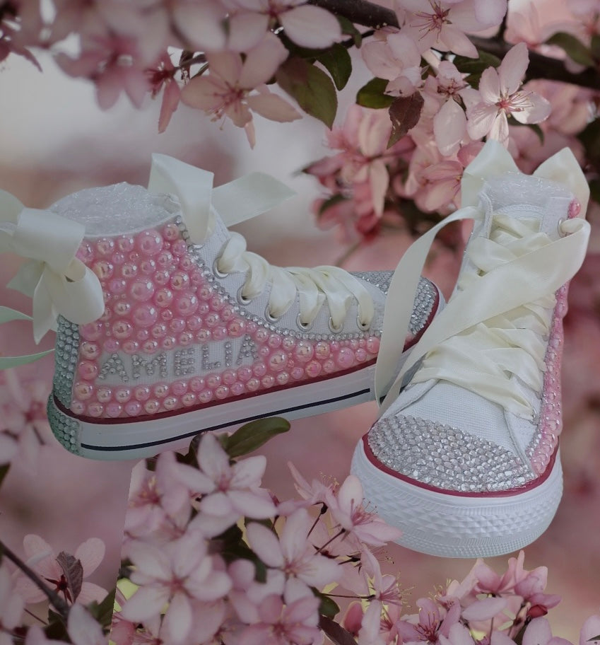 Pink Customized Pearl Baby/Toddler Shoes - Island Roots 